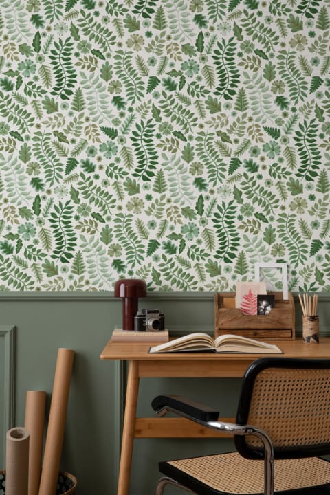 Papel Pintado Hoja Floral Verde
