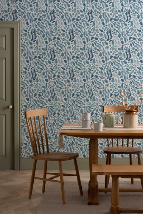 Blå Indisk Print Blomsterblad Bakgrunn
