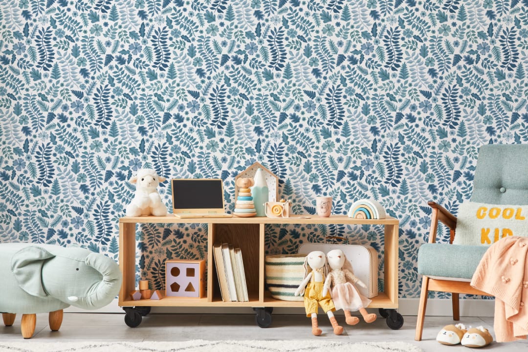 Blue Indian Print Floral Leaf Wallpaper
