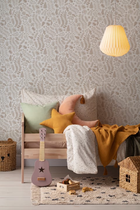 Beige Indian Print Floral Leaf Wallpaper
