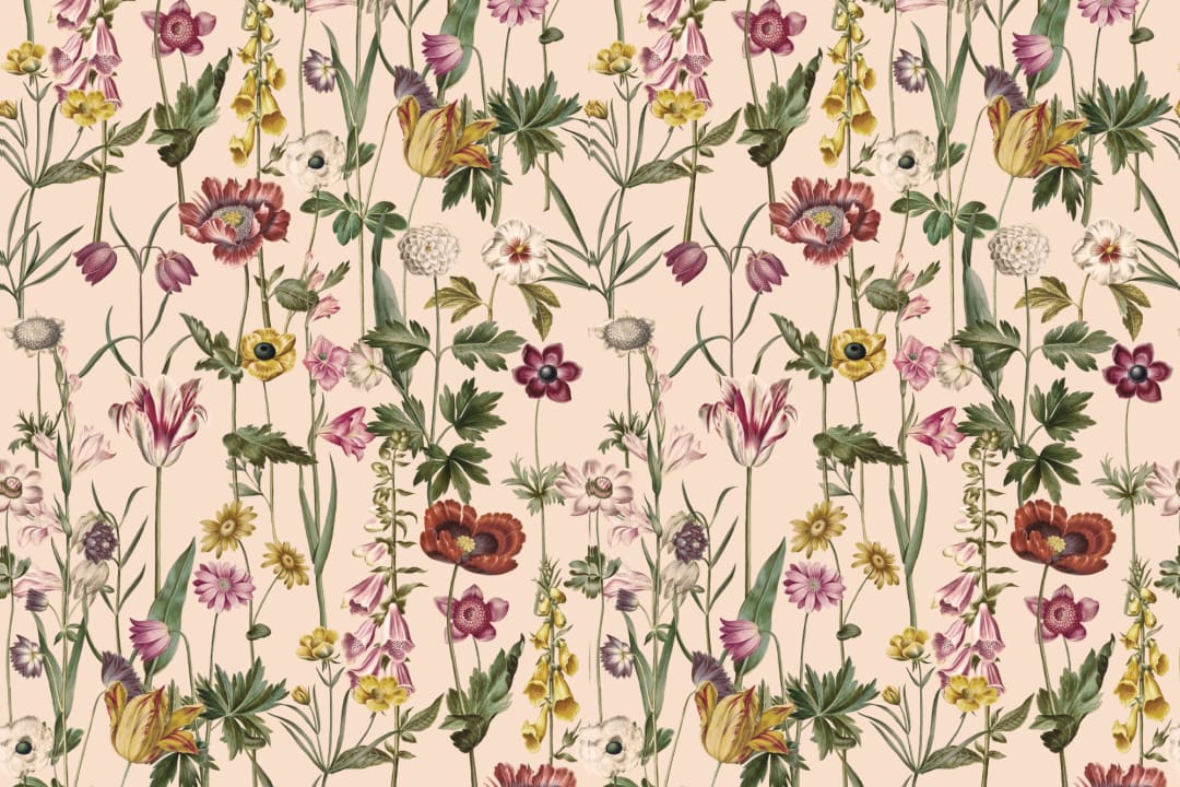 Beige Illustrated Wildflower Wallpaper