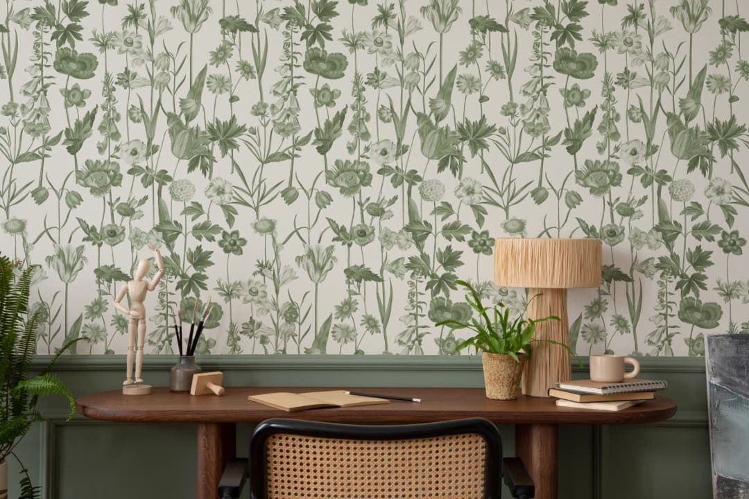 White Illustrated Wildflower Wallpaper