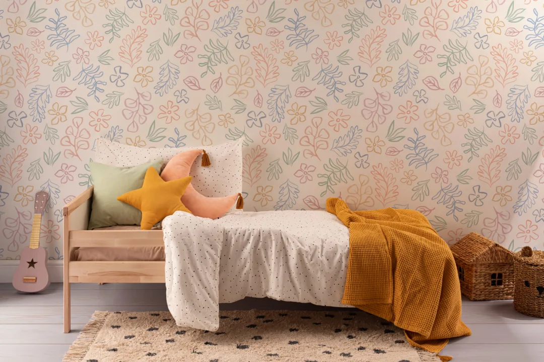 Pastel Scandinavian Botanical Motif Wallpaper