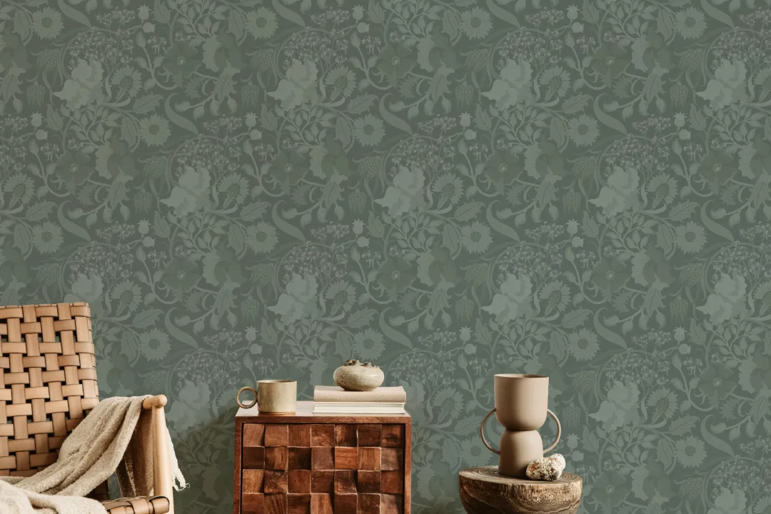 Papel pintado Floral de Cardo de la Antigua Esmeralda