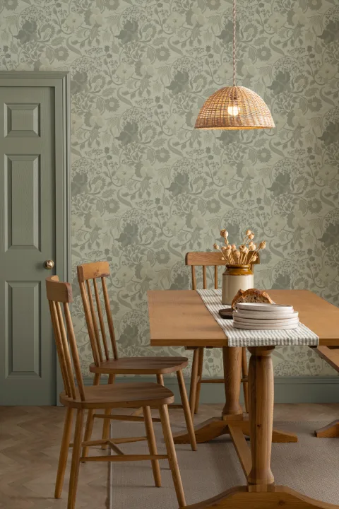 Grønn årgang Tistel Floral Tapet