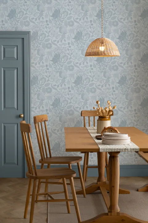 Blå årgang Tistel Floral Tapet