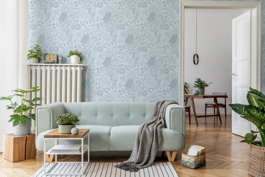 Blå årgang Tidsel blomstret tapet