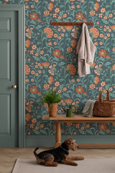 Papier peint floral de style indien foncé