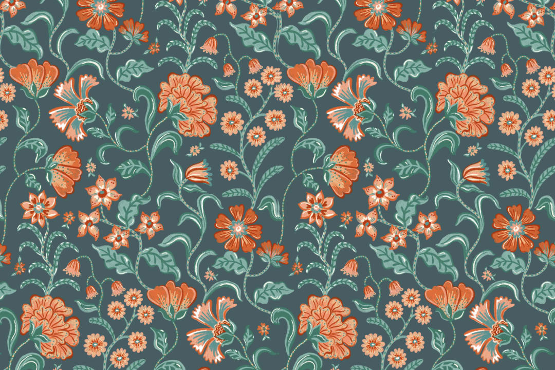Papier peint floral de style indien foncé