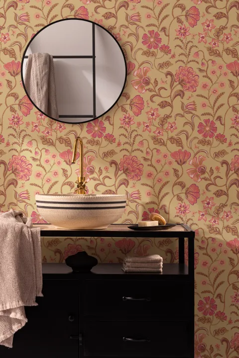 Gold Indian Style Floral Wallpaper