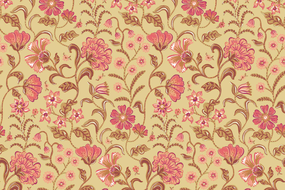 Papel pintado floral dorado estilo indio