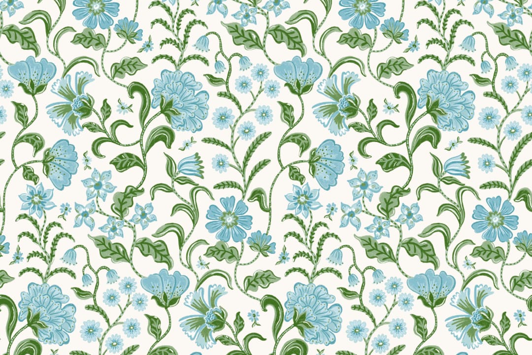 Blue Indian Style Floral Wallpaper