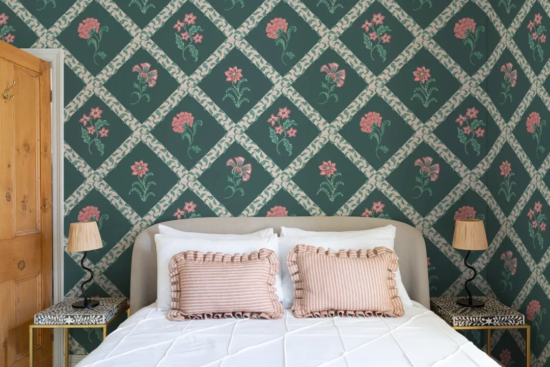 Dark Block Print Botanical Trellis Mural