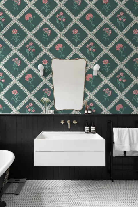 Dark Block Print Botanical Trellis Mural