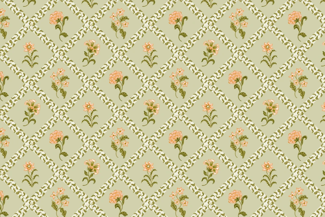 Green Block Print Botanical Trellis Mural