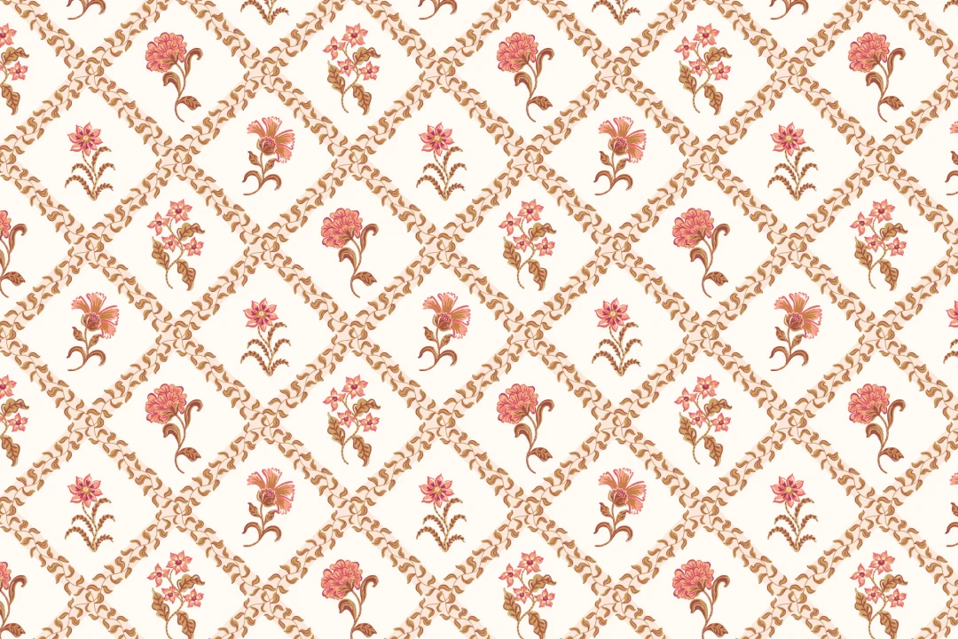 Pink Block Print Botanical Trellis Mural
