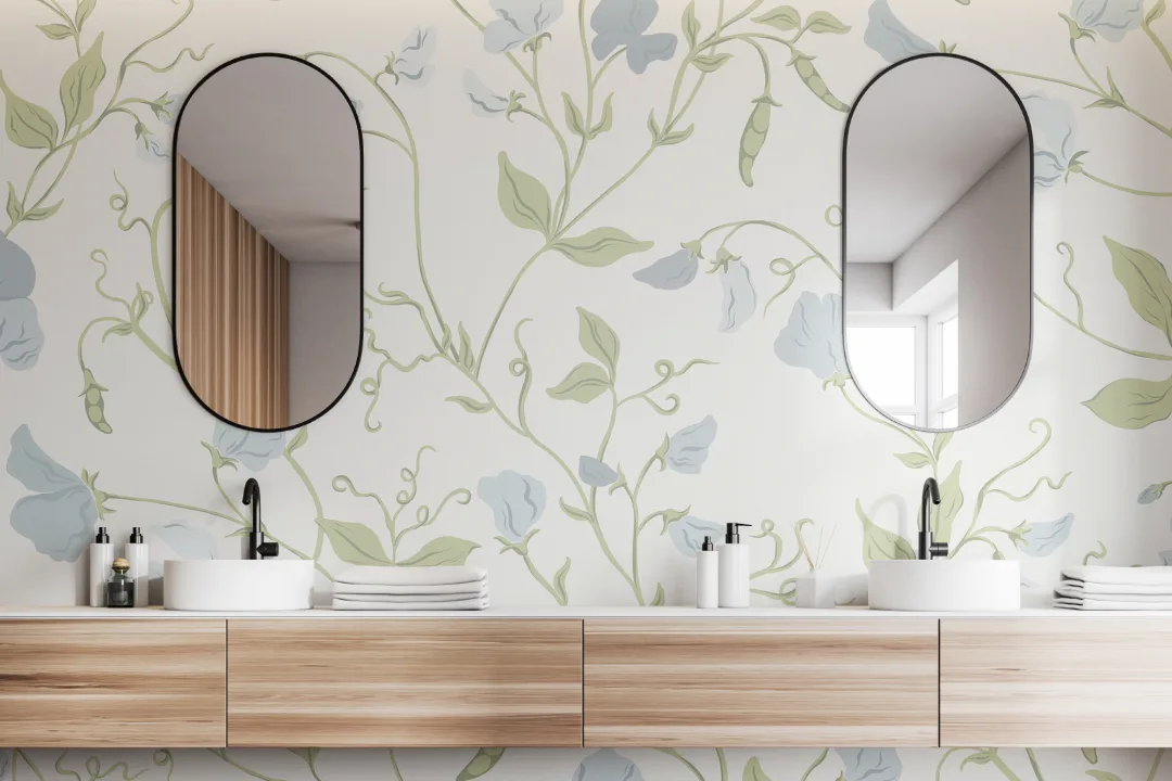 Murales de papel pintado encantadores de guisante de olor floral azul y enredaderas