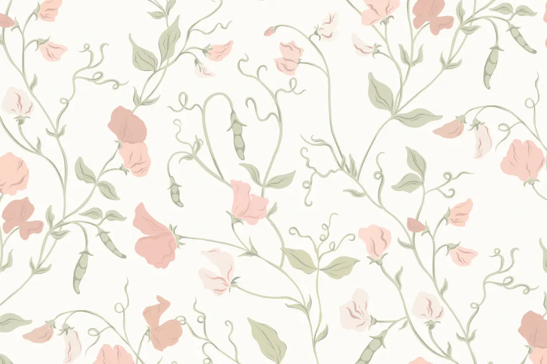 Pink Sweet Pea Floral & Vines Mural