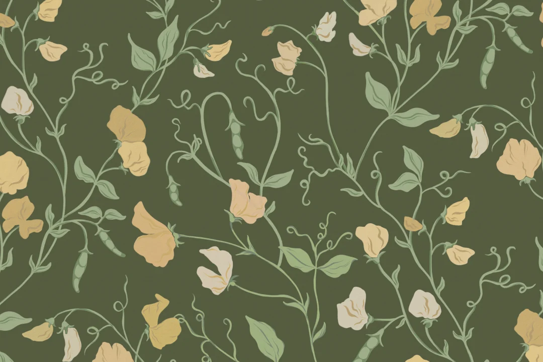 Papier peint panoramique de fleurs et de vignes jaune foncé Sweet Pea
