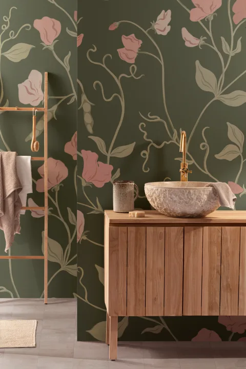 Dark Pink Sweet Pea Floral & Vines Mural