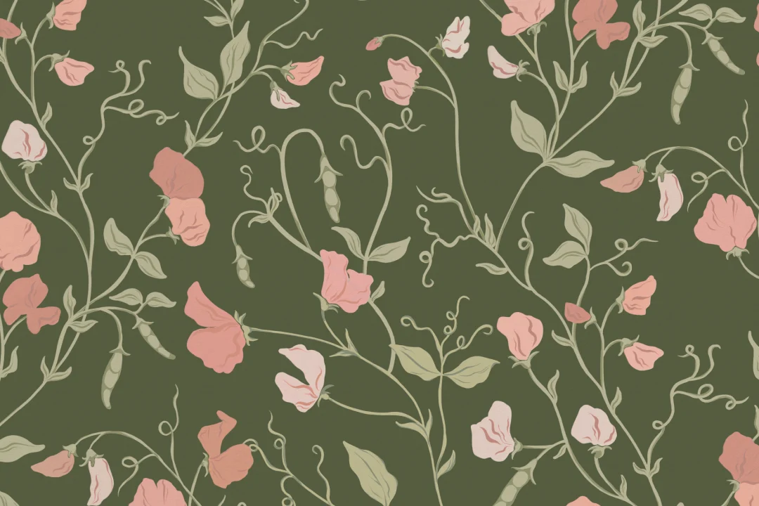 Papier peint floral et vignes rose foncé Sweet Pea