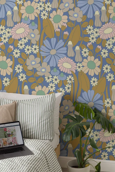 Elizabeth Olwen Groovy Meadow Blue Mural