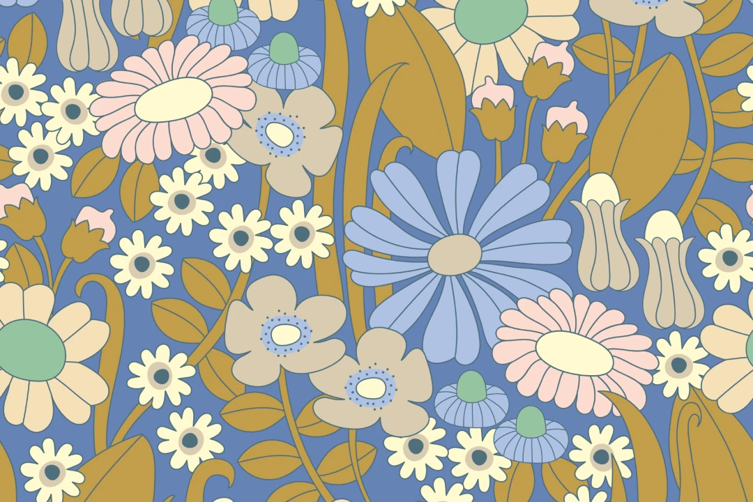 Elizabeth Olwen Groovy Meadow Blue Mural