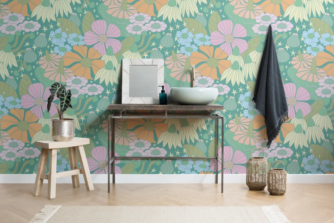 Mural Verde Floral Cósmico Elizabeth Olwen