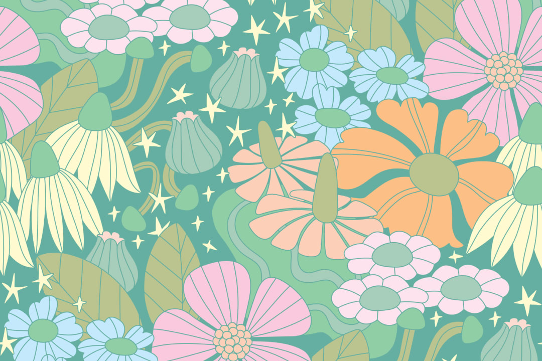 Elizabeth Olwen Cosmic Floral Green Mural