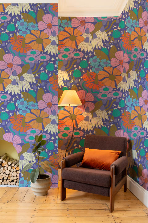 Elizabeth Olwen Cosmic Floral Purple Papier peint panoramique