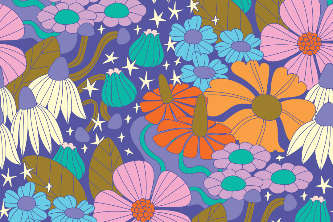 Elizabeth Olwen Cosmic Floral Purple Papier peint panoramique