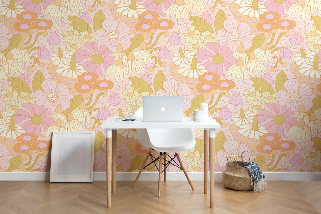 Elizabeth Olwen Cosmic Floral Pink Mural