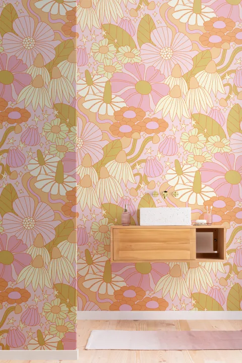 Elizabeth Olwen Mural Cósmico Floral Rosa