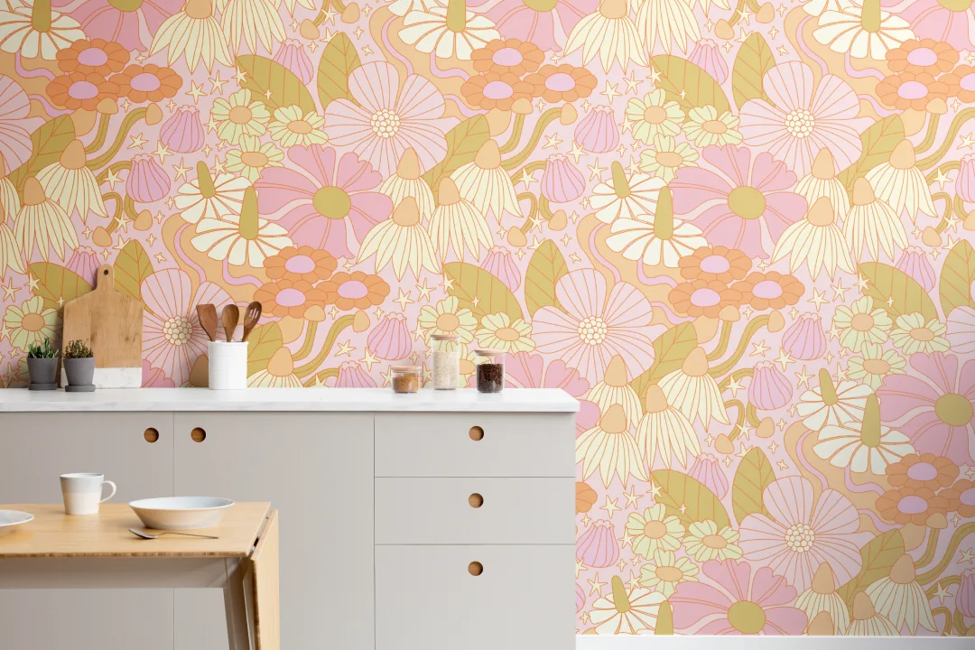 Elizabeth Olwen Cosmic Floral Pink Mural