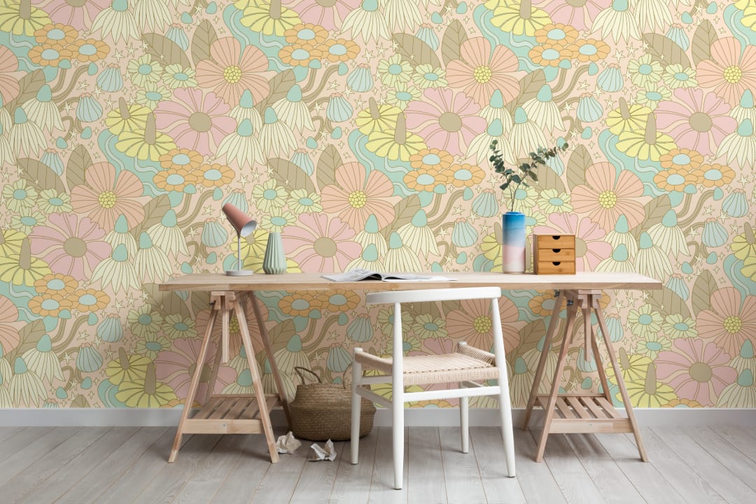 Mural de papel pintado con flores cósmicas Elizabeth Olwen