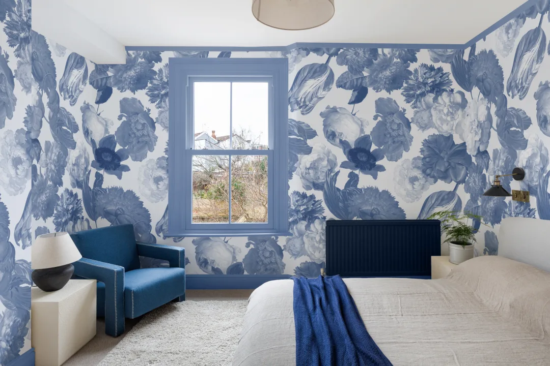 Blue Painted Large Scale Floral Mural