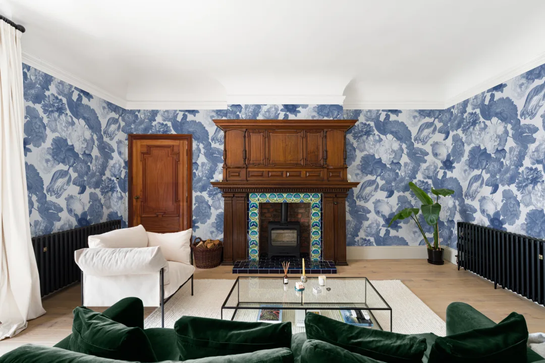 Blue Painted Large Scale Floral Mural