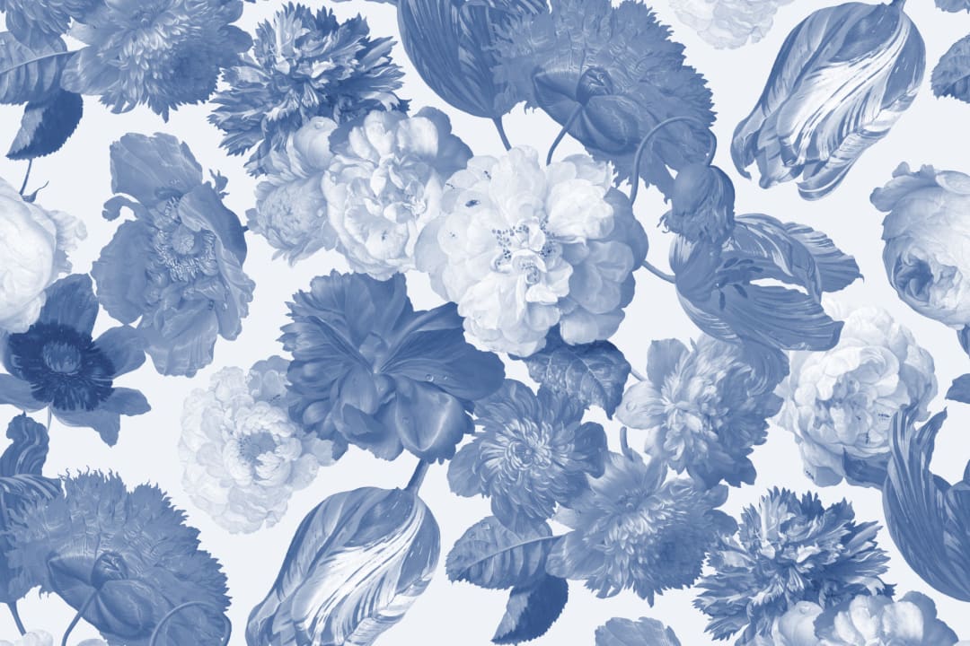 Blue Painted Large Scale Floral Mural