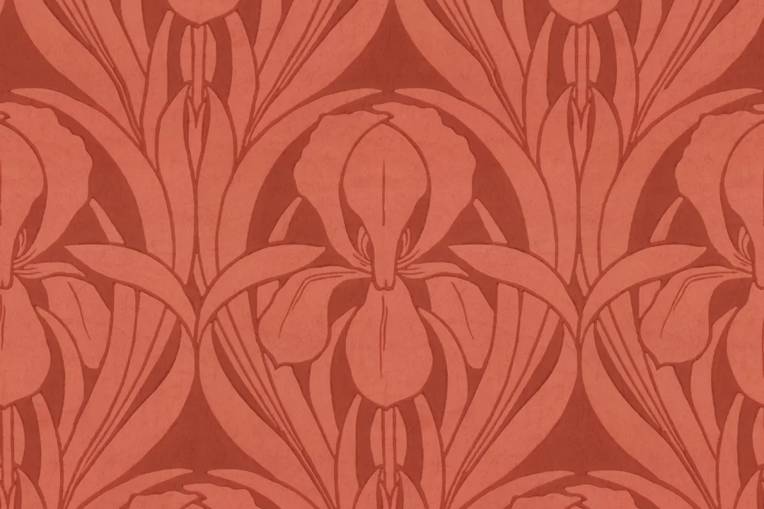 Red Art Deco Wood Block Iris Mural
