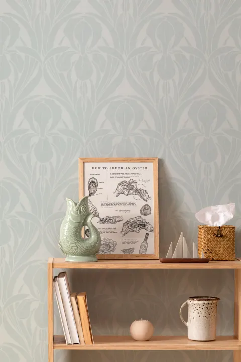 Carta da parati Iris in legno blu Art Déco