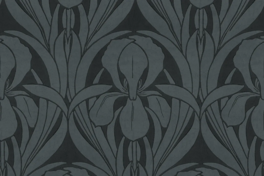 Navy Art Deco Wood Block Iris Mural
