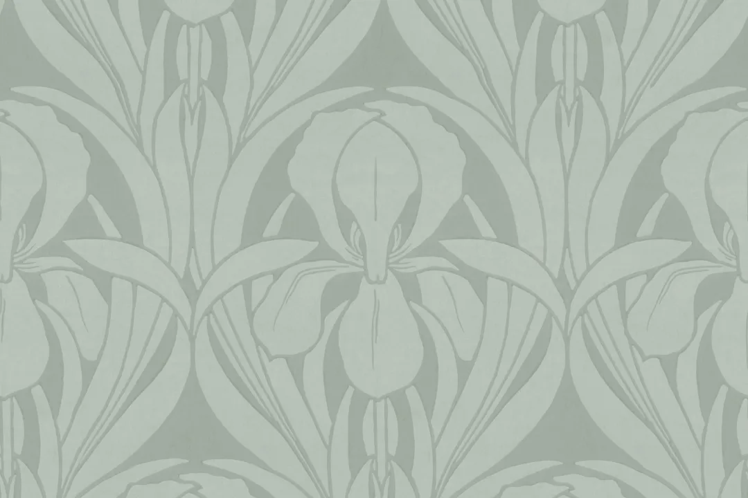 Green Art Deco Wood Block Iris Mural