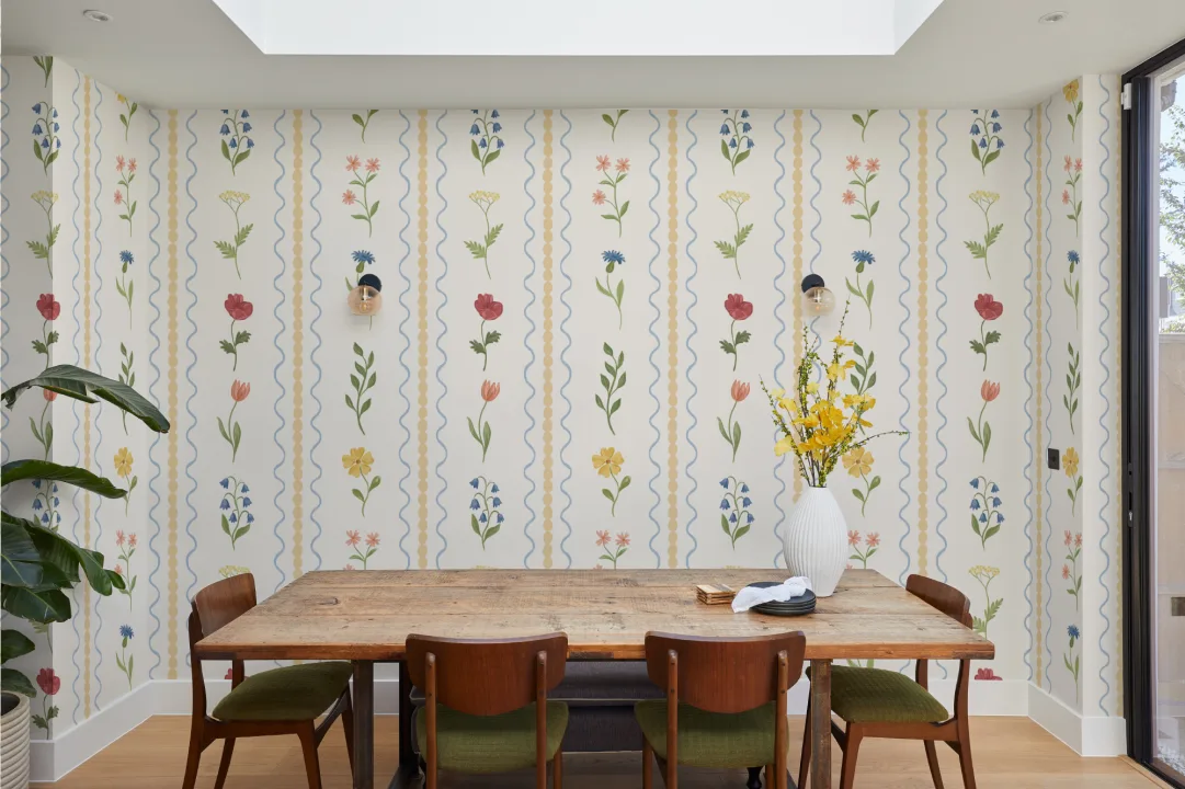 Yellow Bobbin Striped Wildflower Mural