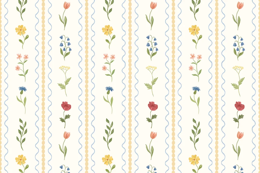 Yellow Bobbin Striped Wildflower Mural