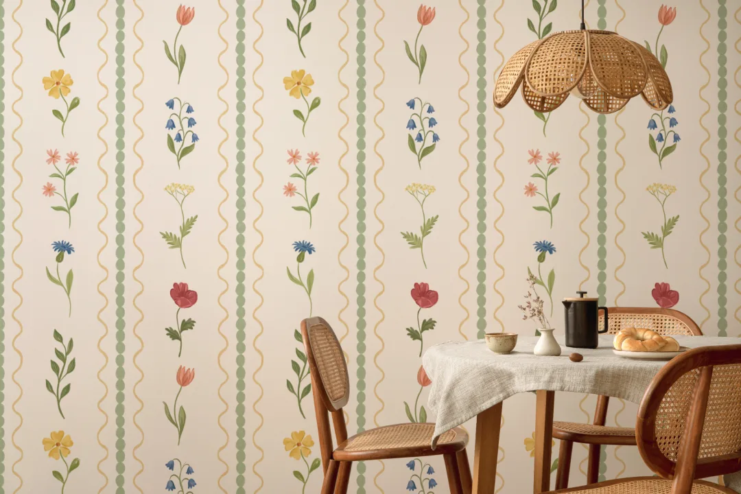 Green Bobbin Striped Wildflower Mural