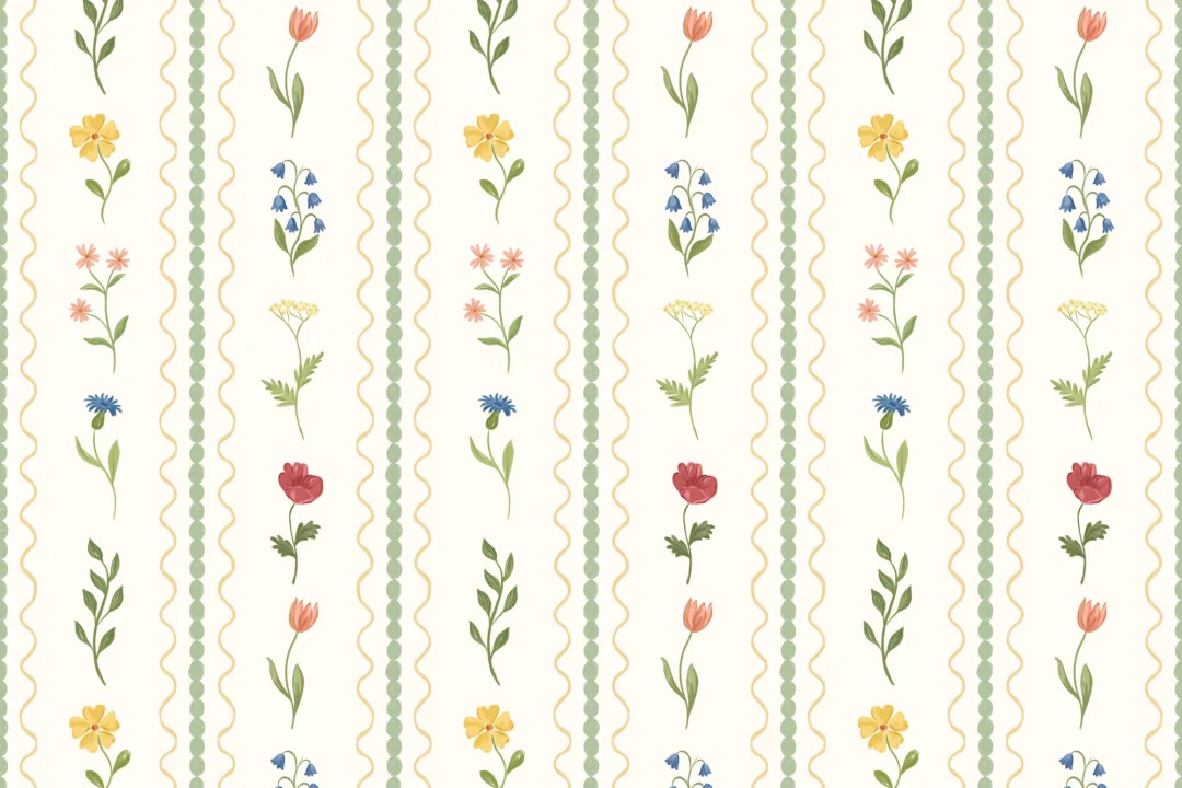 Green Bobbin Striped Wildflower Mural