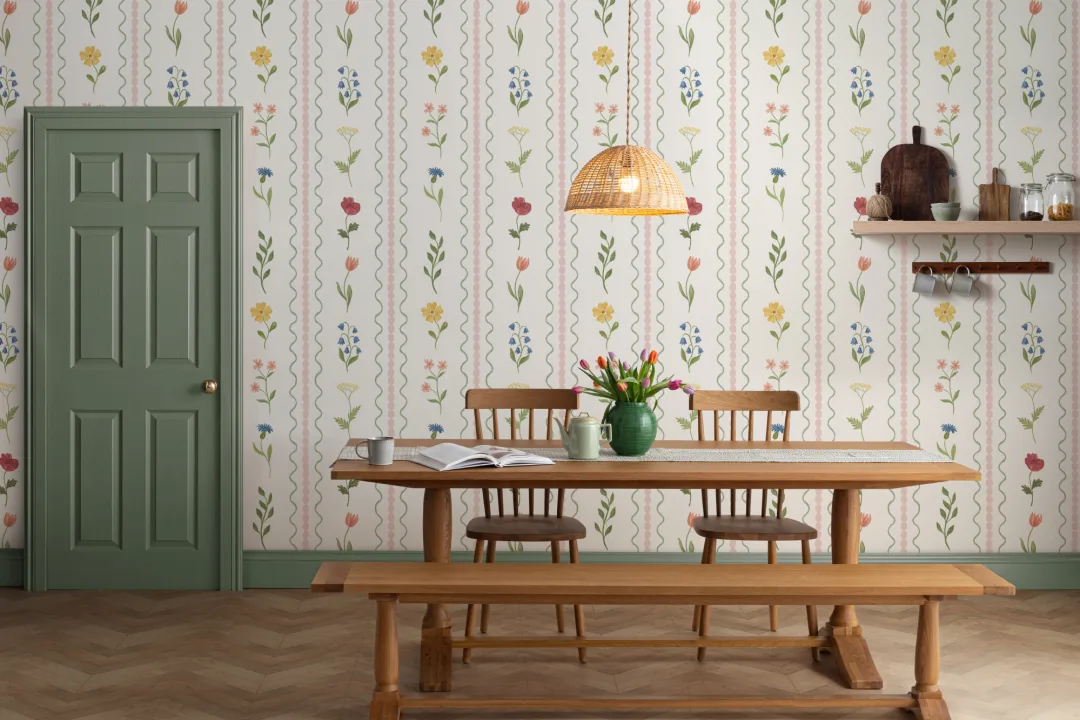 Pink Bobbin Striped Wildflower Mural