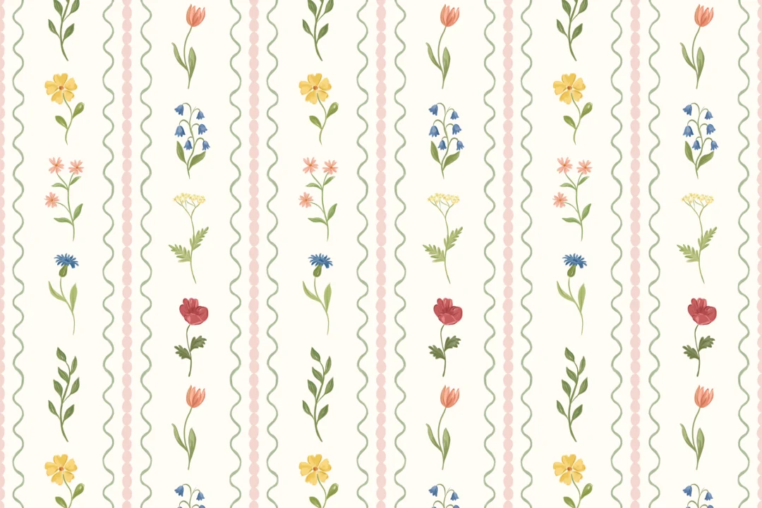 Mural de flores silvestres a rayas de bobina rosa