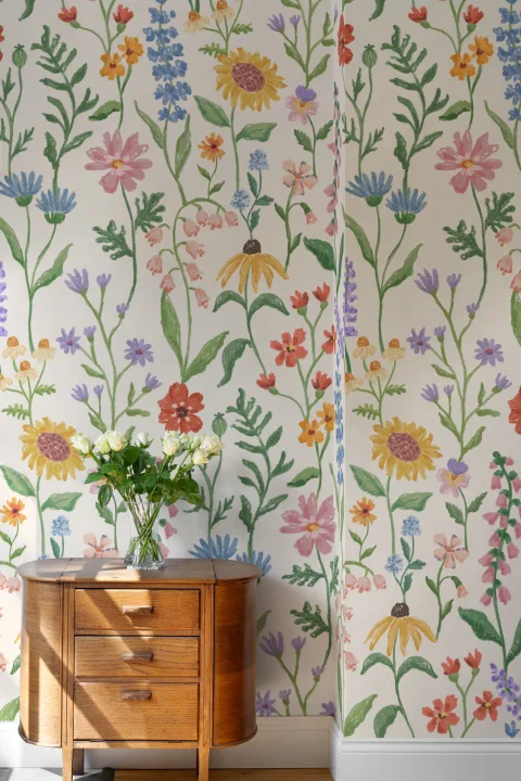 Neutral Hand Drawn Wildflowers Mural