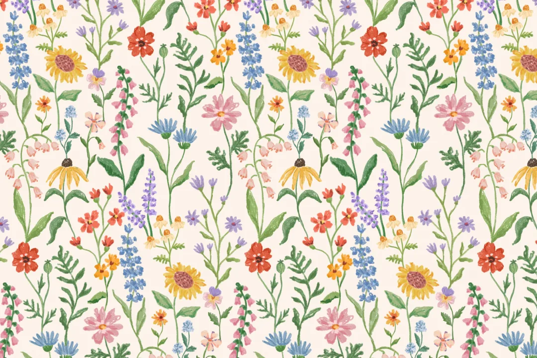 Neutral Hand Drawn Wildflowers Mural